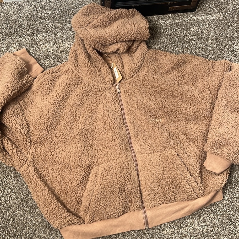 SKIMS Teddy Sherpa Fur Full Zip Up Jacket Hoodie Sweater Pullover - Picture 4 of 8